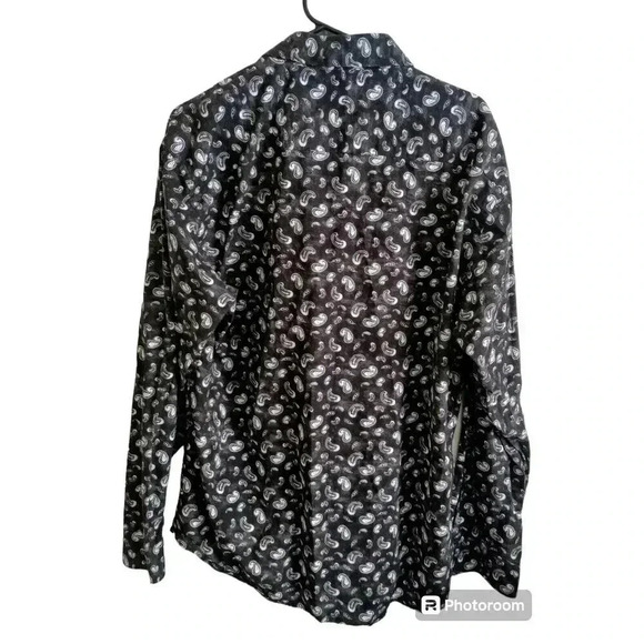 Jared Lang Button Up Shirt‎ Black White Paisley Long Sleeve Men's 2XL - Picture 2 of 6